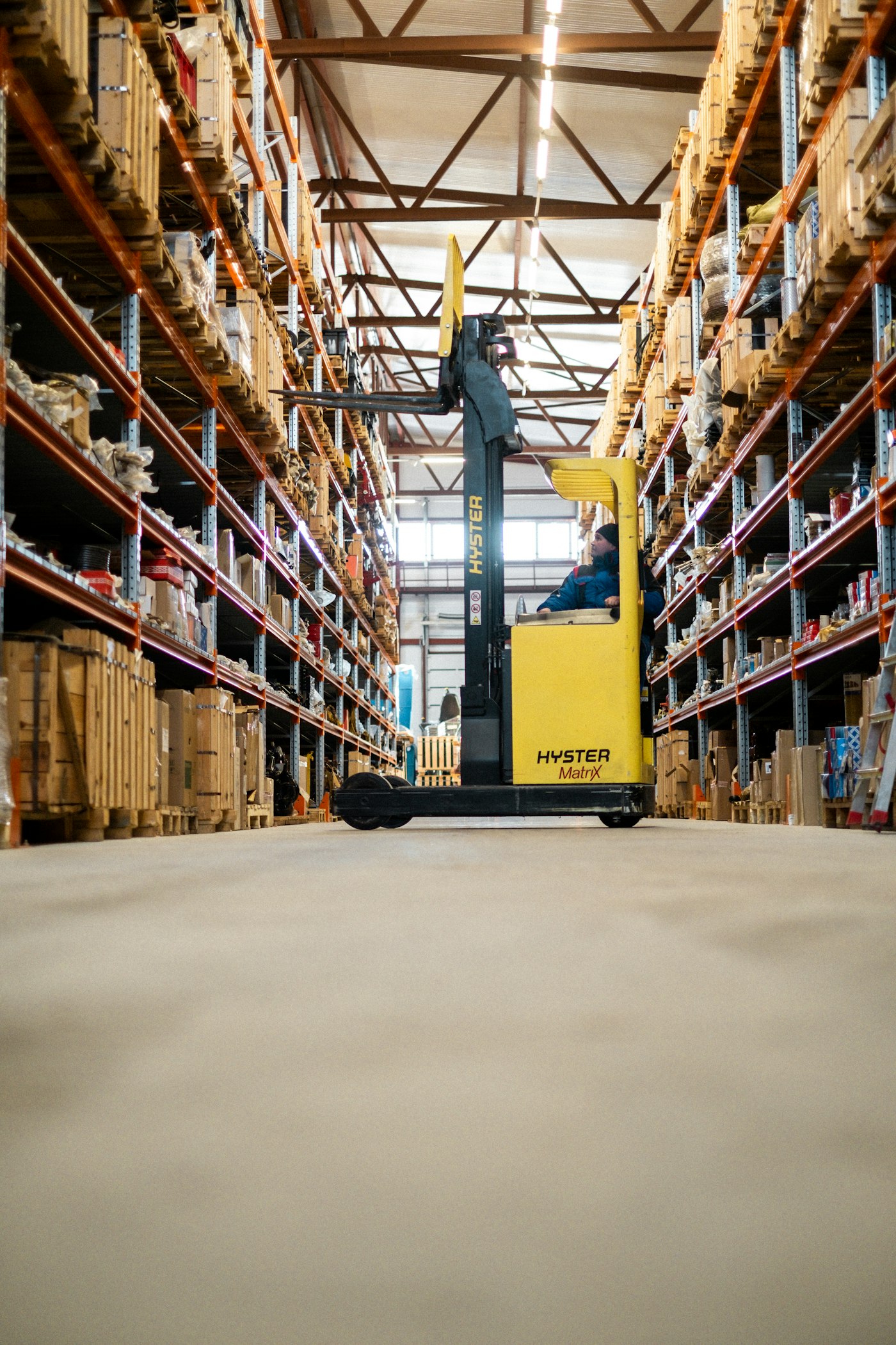 Forklift in warehouse